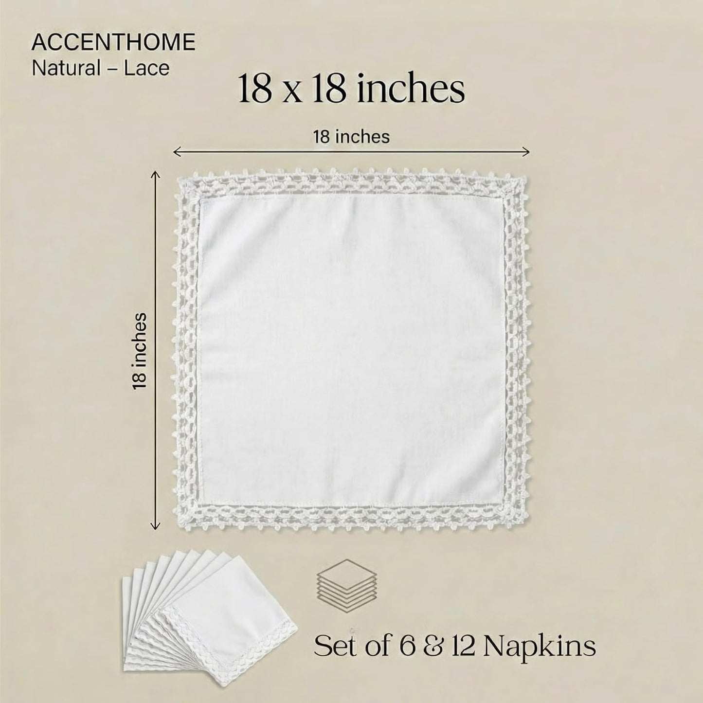ACCENTHOME White Cloth Napkins Set of 12 18x18 inch Cotton Dinner Napkins - Washable Soft Premium Hotel Quality