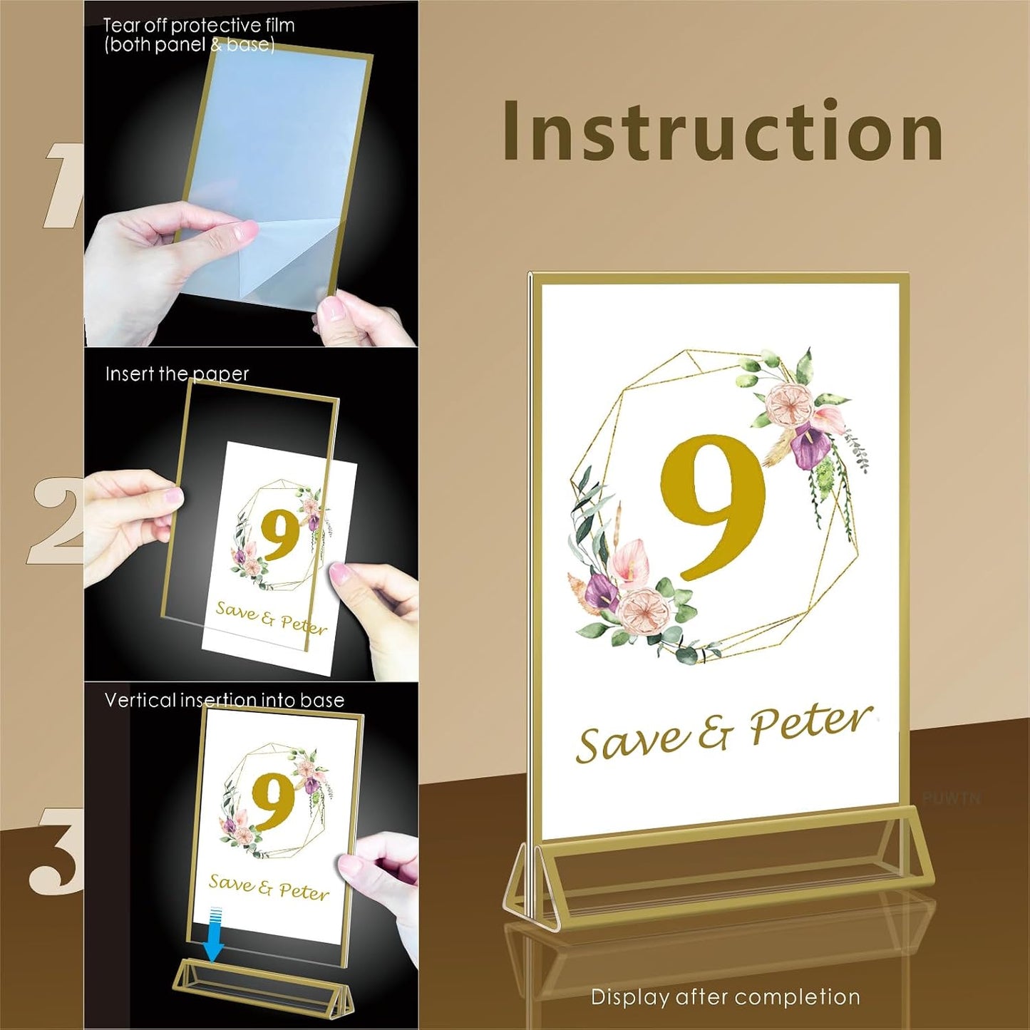Acrylic Sign Holder / 4 x 6 / Vertical Inch / Gold / Set of 8