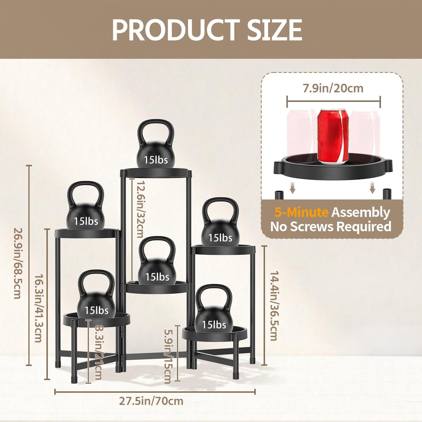 LASZOLA Plant Stand Indoor Outdoor Tall with Plastic Tray, 6 Tiers Black | Corner Folding Flower Display Rack, Modern
