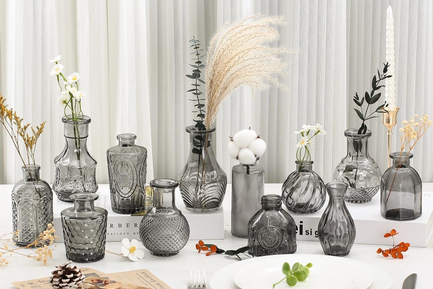 Clear Bud Vases for Flowers / Black-2 / Set of 12