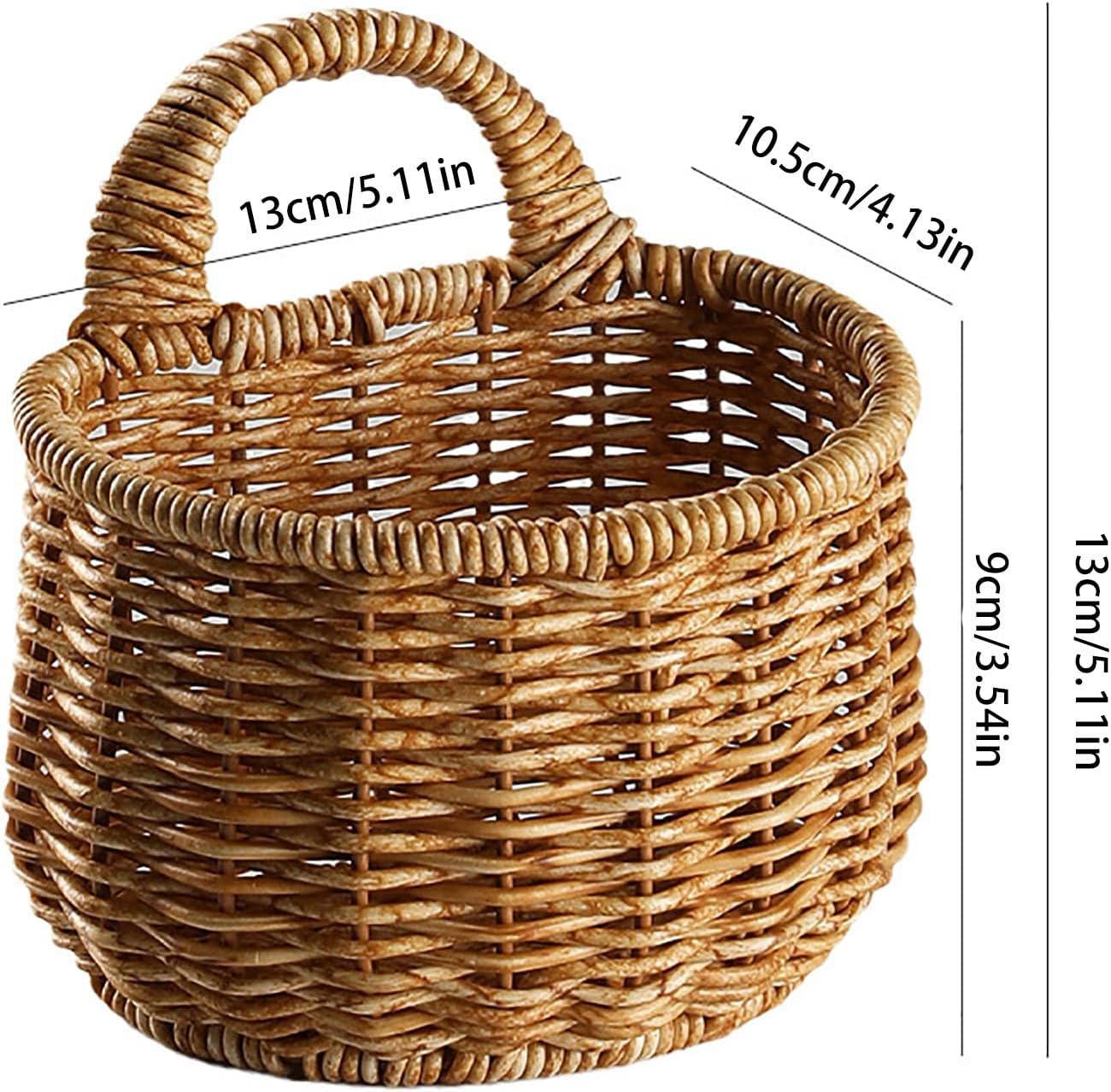 Hanging Wicker Rattan Basket Hand-Woven Wood Storage Basket / A:13*13cm