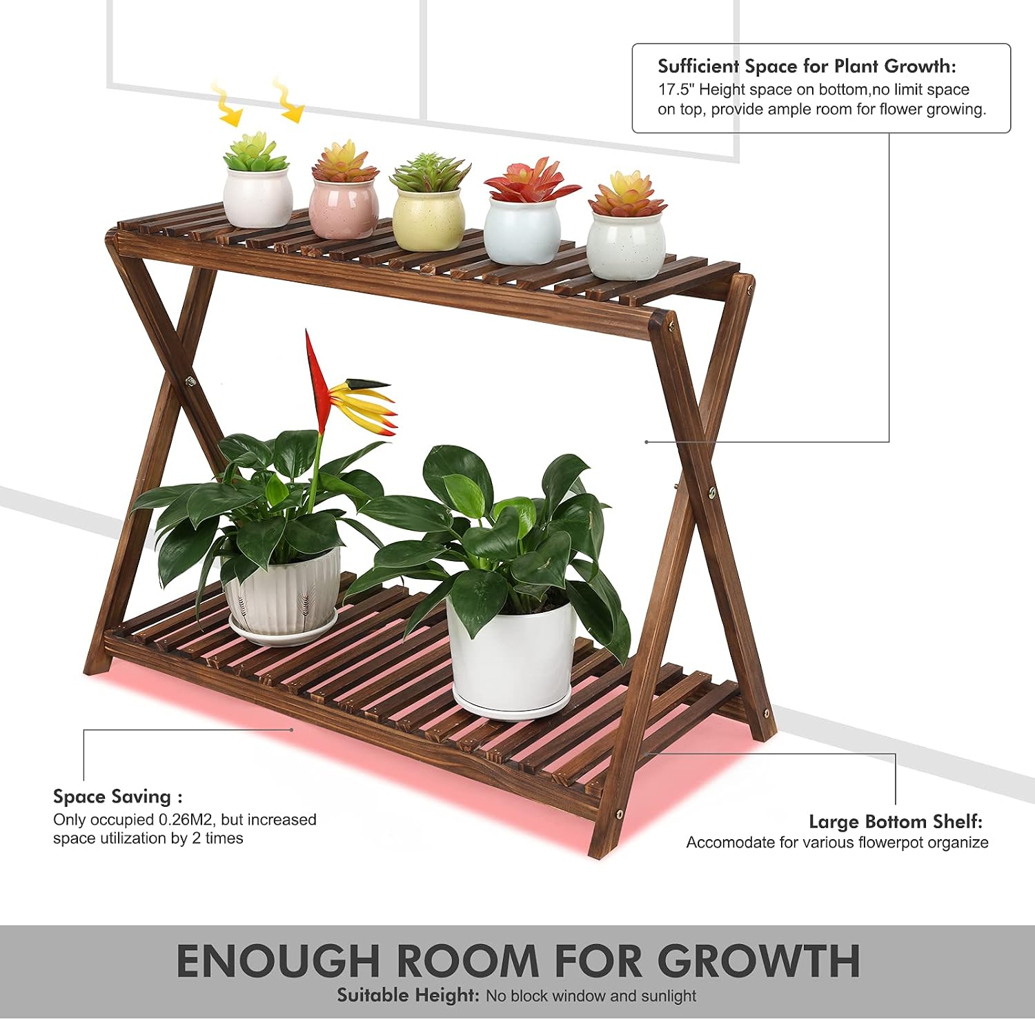 Wood Plant Stand Shelf Indoor Outdoor 2 Tier Plant Bench Corner | Stepped Flower Stand Plant Table Planter Shelf Holder