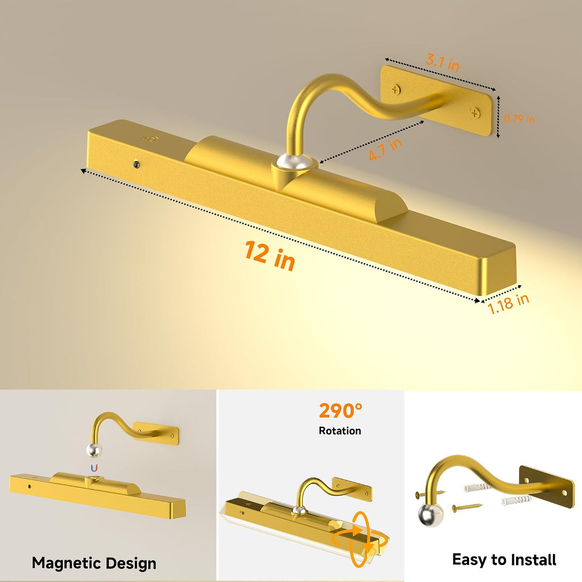 Picture Art Light for Wall,4400mAh Rechargeable Wireless Gallery Lighting,Remote Control Dimmable LED with Timer for