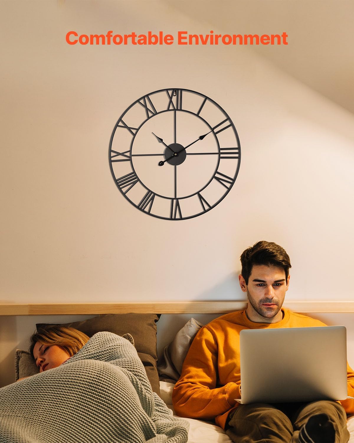 VEVOR Large Wall Clock, 24 in Wall Clock Roman Numerals, Battery Operated Non Ticking Classic Decorative Round Clocks