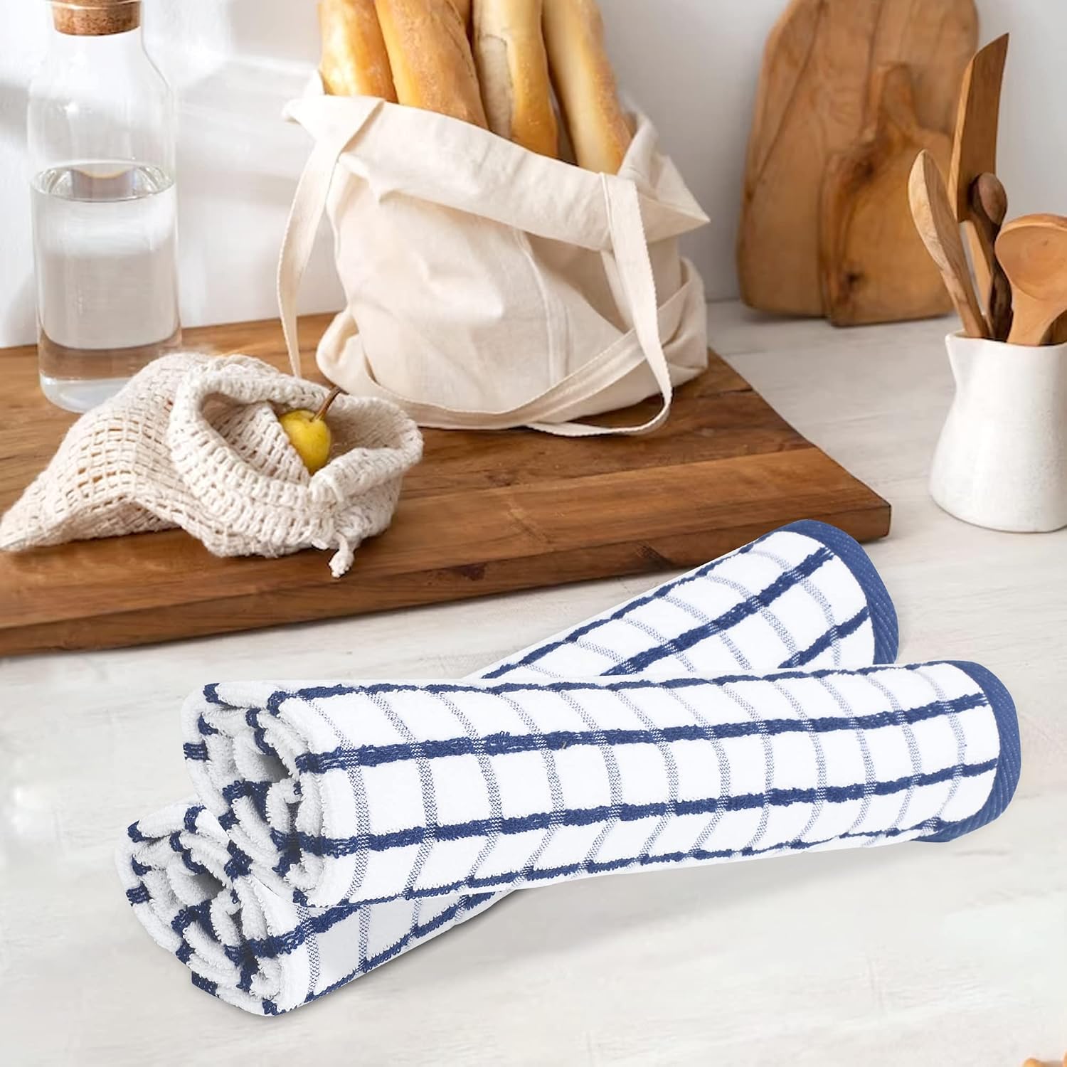 Urban Villa Kitchen Towels Cotton Dish Towels 20”x30” (Set of 3) Black Wht