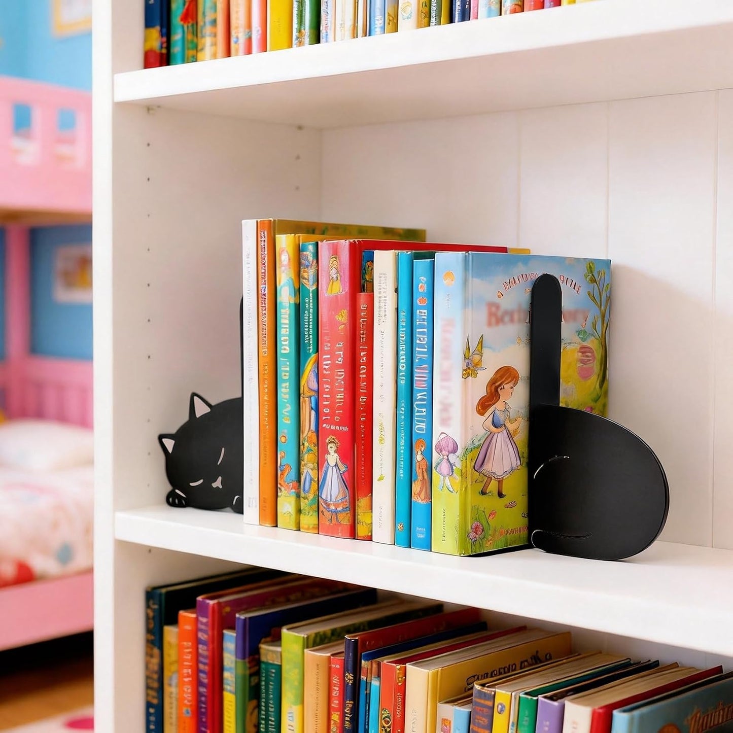 Decorative Metal Bookend / Sleeping Cat / Black