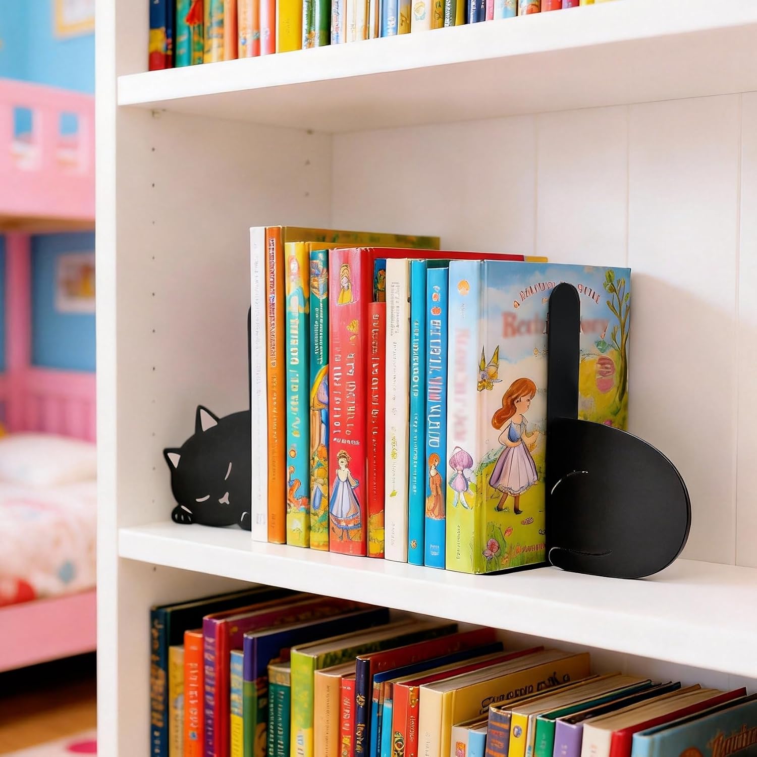 Decorative Metal Bookend / Sleeping Cat / Black