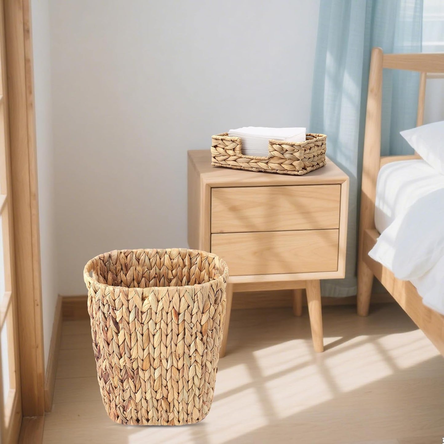Wicker Trash Can and Rectangle Napkin Holder / Khaki / Wicker Trash Can+napkin Holder