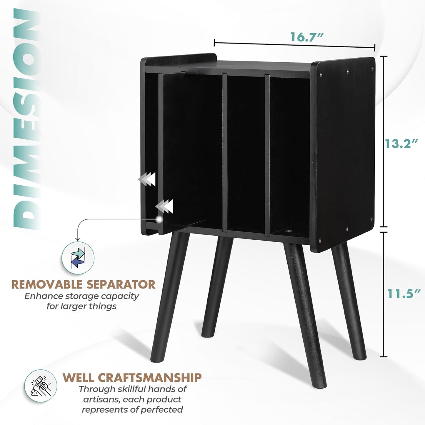 2BHOME Wooden LP Record Player Stand with 4 Cabinets, Holds up to 100 Vinyls, Metal Record Storage Holder and Organizer