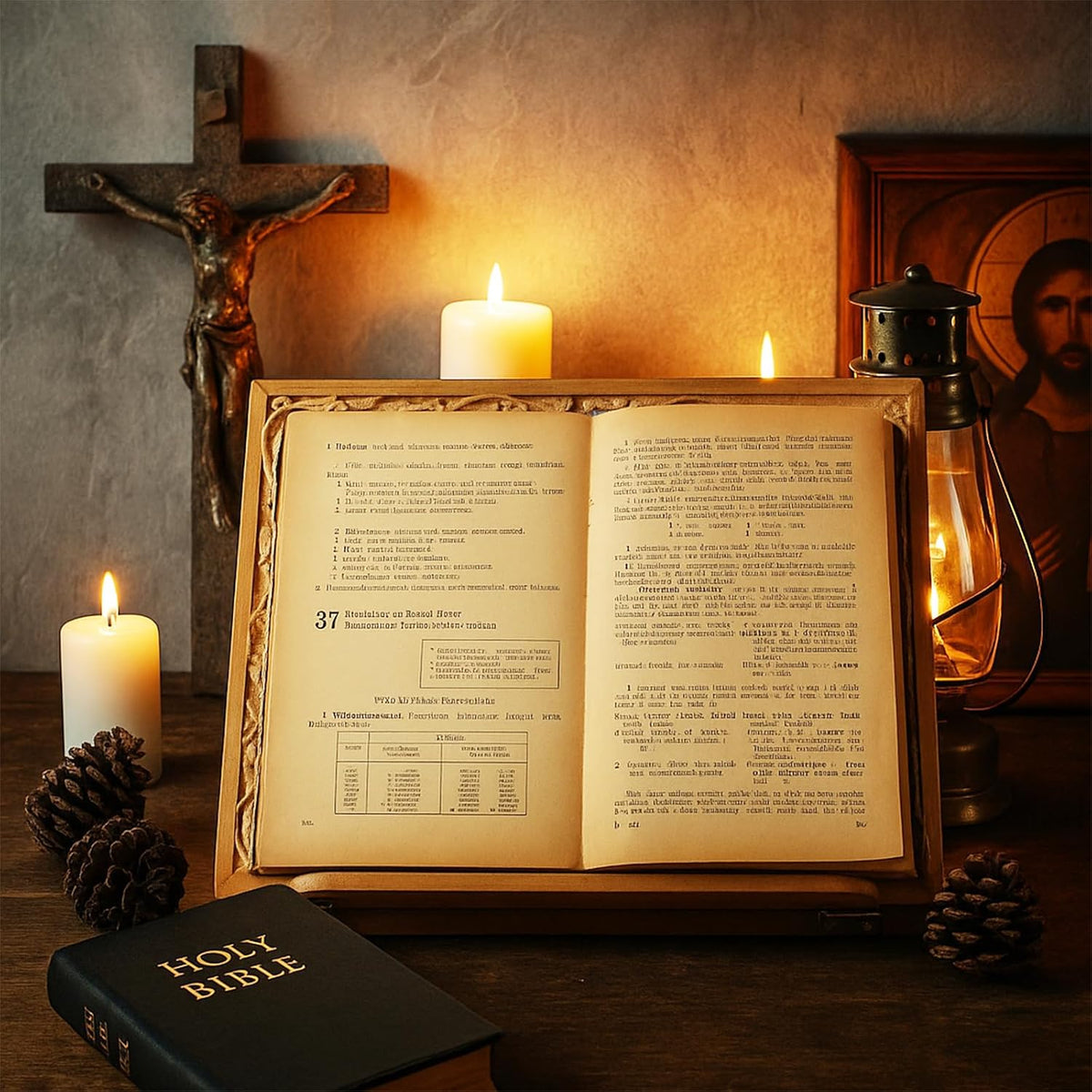 DoubleFill Adjustable Wooden Bible Stand Carved Folding Holder,Light Brown | 12.99x10.04 Inches, For Prayer Books