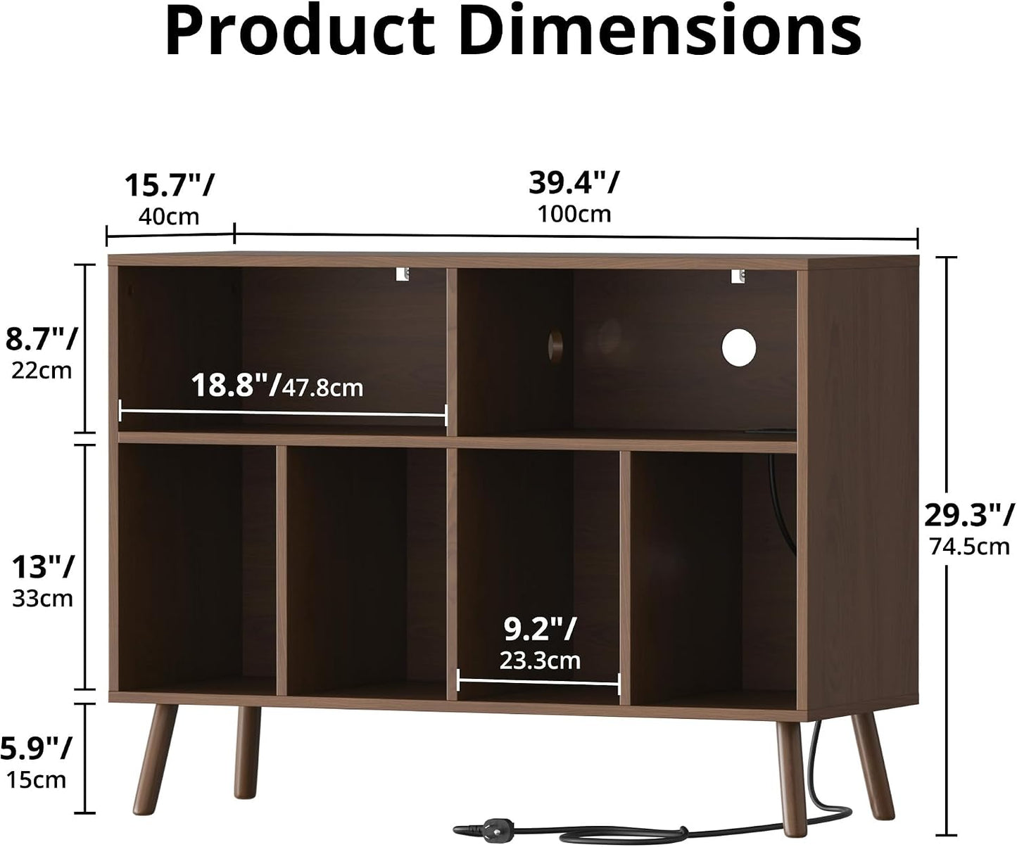 Record Player Stand with Vinyl Storage Cabinet, Wood Turntable Table Open Shelf Holder Up to 350 Albums Cube Storage