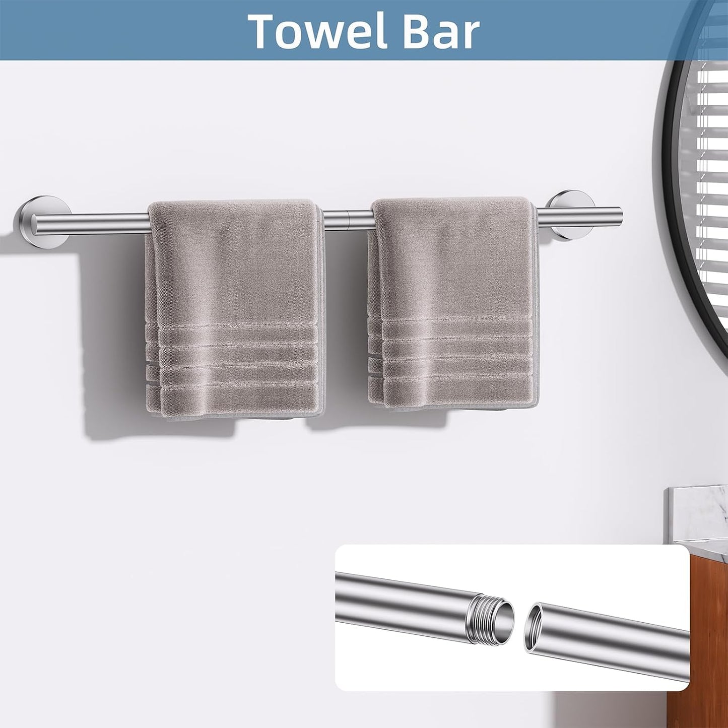 Brushed Nickel Towel Bar Bathroom Hardware Accessories Set, 10 Pieces Upgraded Toilet Paper Holder 23.6 Inch Towel Rack