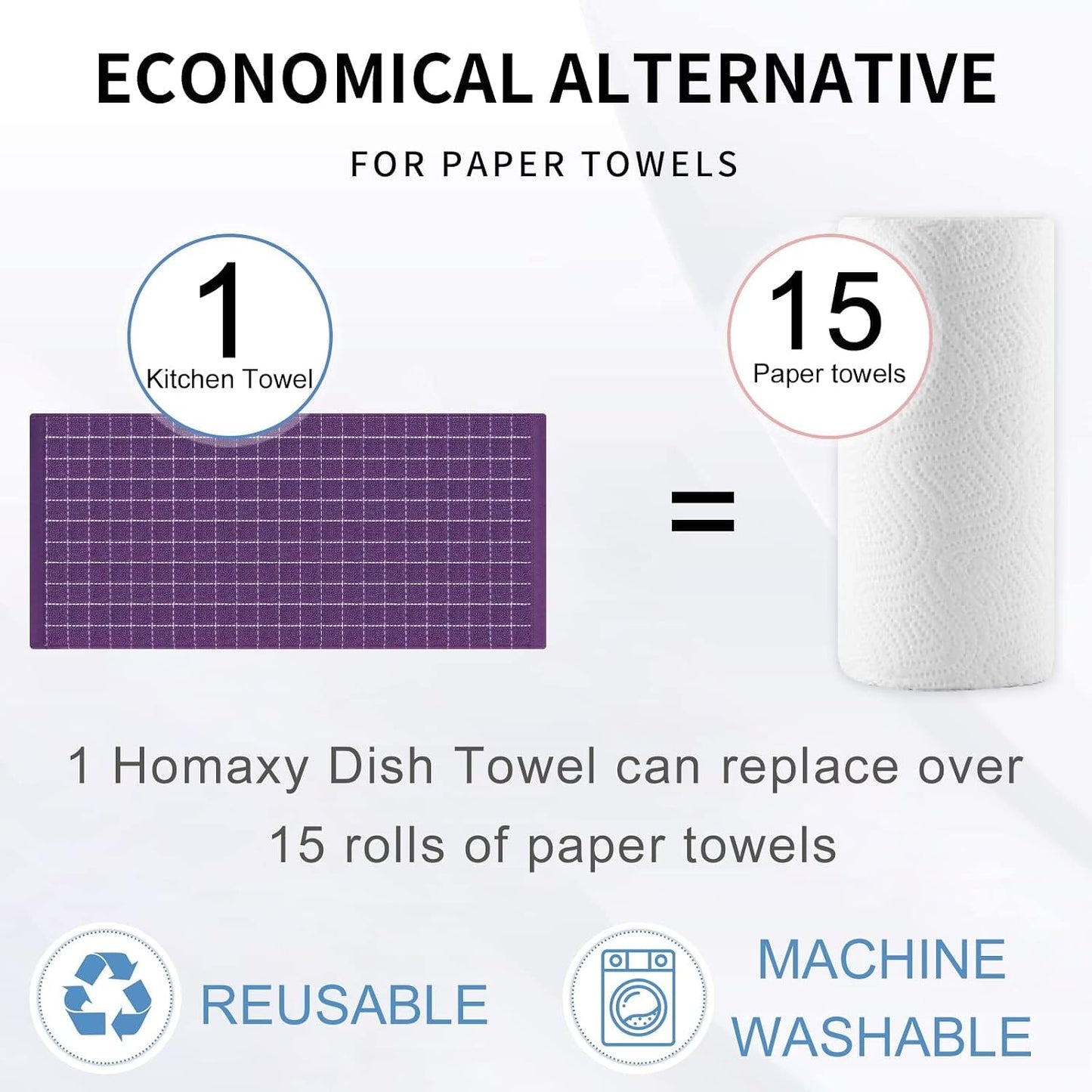 Homaxy 100% Cotton Terry Kitchen Towels, 6 Pack, Purple | Ultra Soft and Absorbent Dish Towels for Kitchen, Suitable