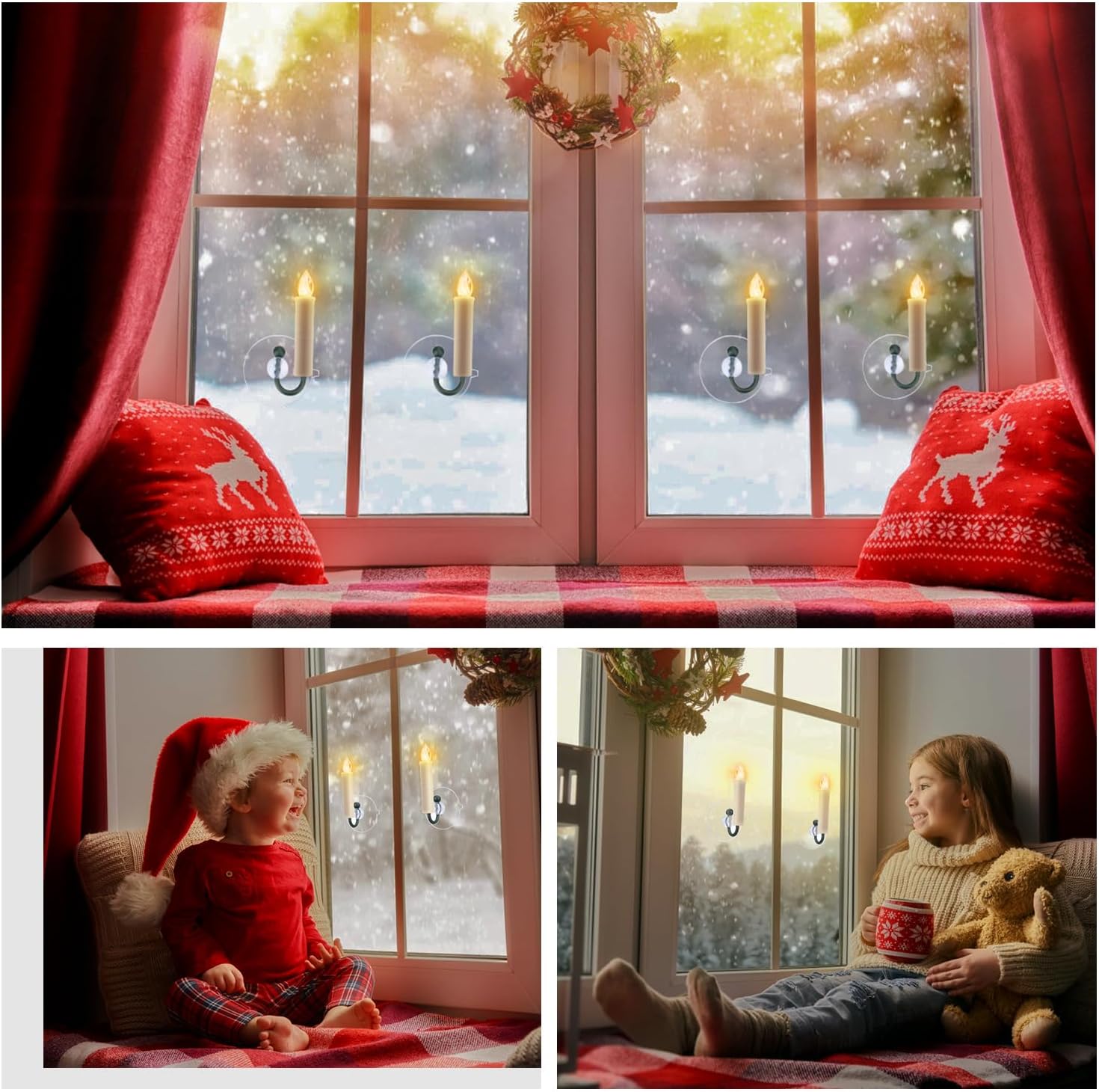 10 PCS LED Window Flameless Taper Candle, Battery Operated Christmas Tree Candle Lights with Remote Timer, Flickering