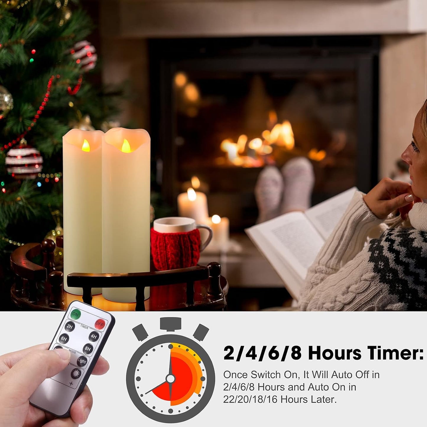 PChero 10" x 3" Flickering Flameless Candles with Remote and Timers | Real Wax, Set of 2, Battery Operated LED Pillar
