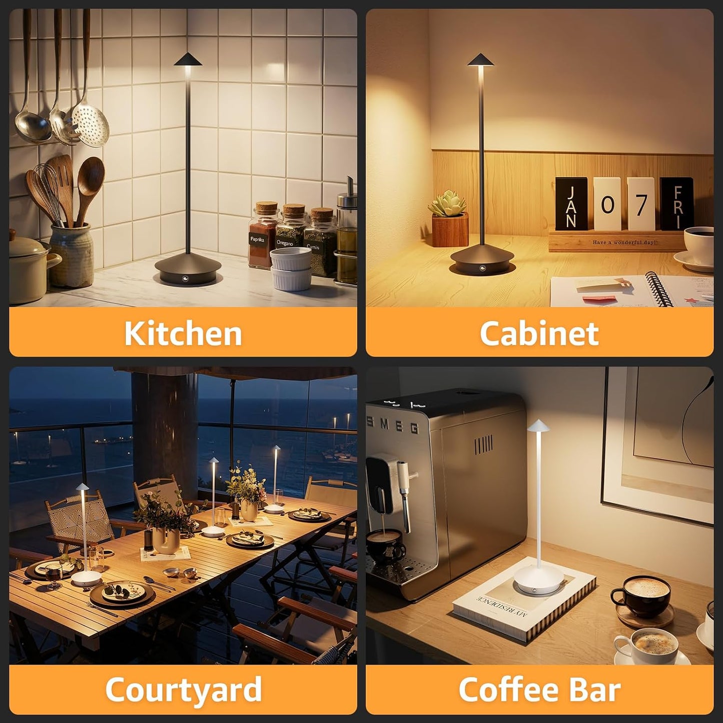 Cordless LED Table Lamps,Portable Battery Desk Lamp,2 Pack,Rust Red | 6000mAh Rechargeable,3000K/4500K/6000K Touch