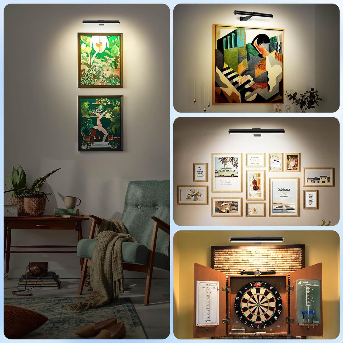 Picture Light Battery,Brightness Dimmable Timer Setting,Rechargeable Painting Light for Pictures Display Art on Wall