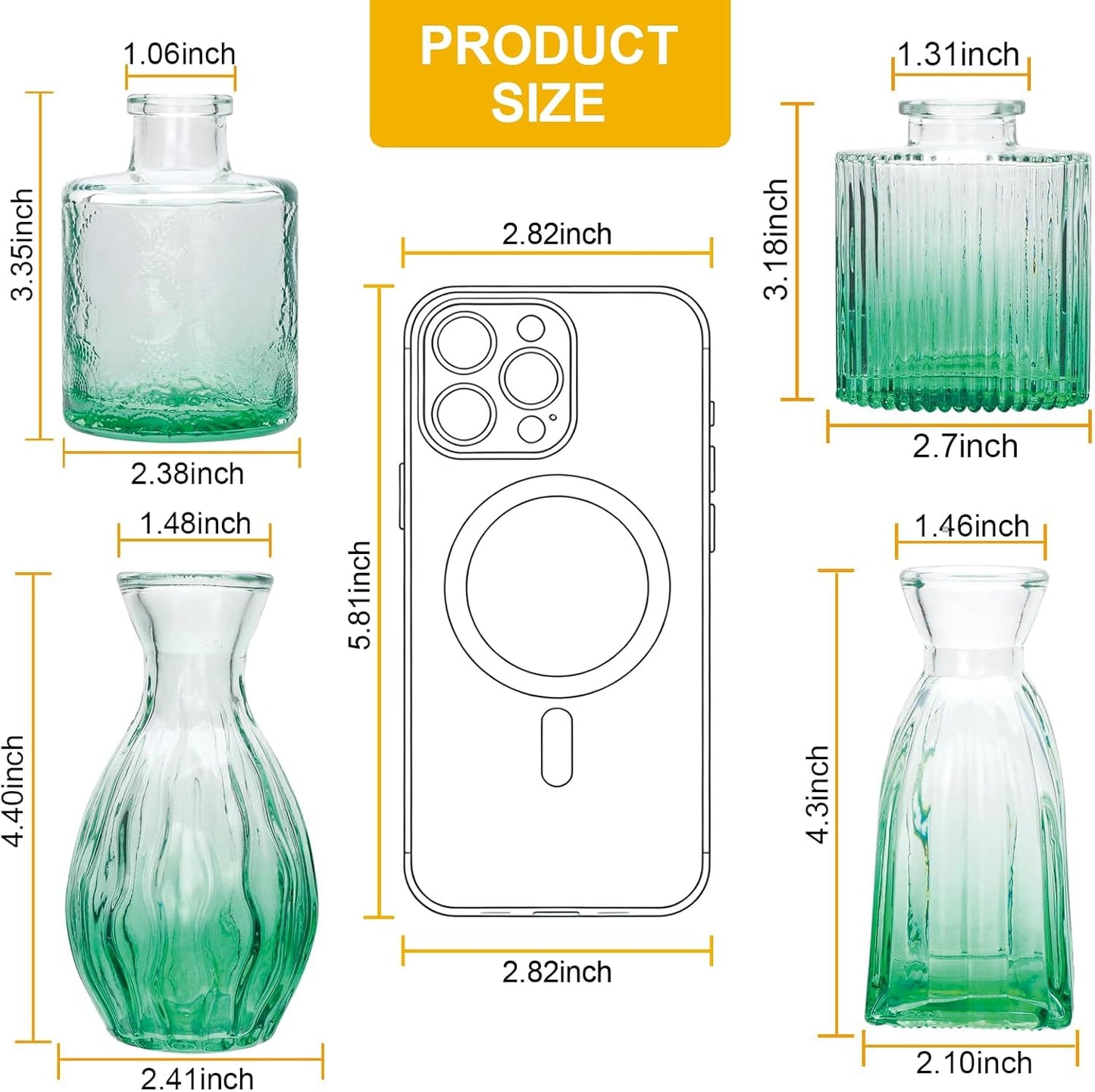 Glass Bud Vases / Green / Set of 4