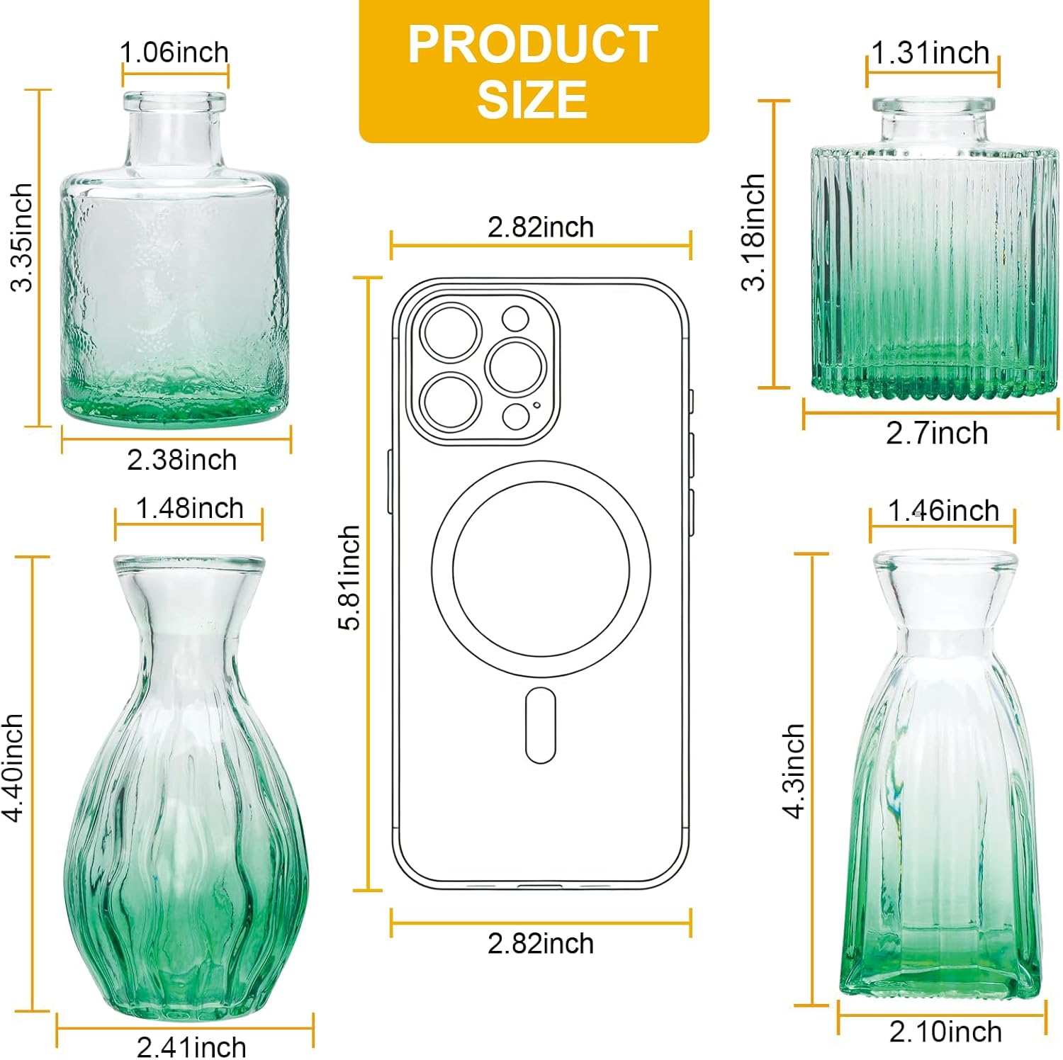 Glass Bud Vases / Green / Set of 4