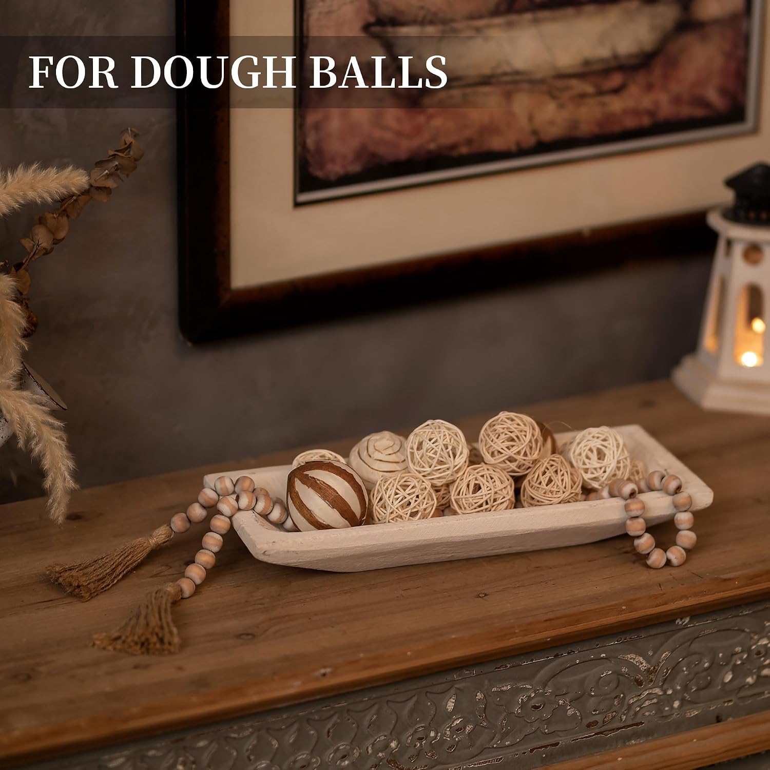 Decorative Wood Dough Bowl / White / Set of 14
