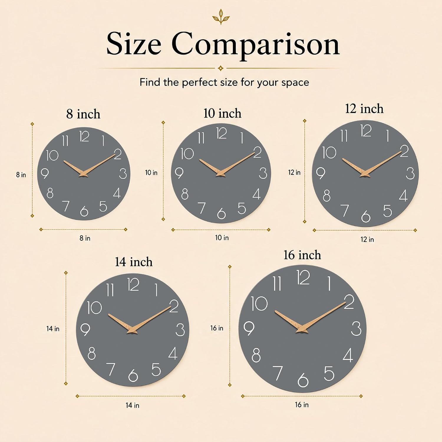 cicininc 16 Inch Battery Operated Wall Clock, Silent Analog, Gray | Large Size | Living Room | Office | Kitchen