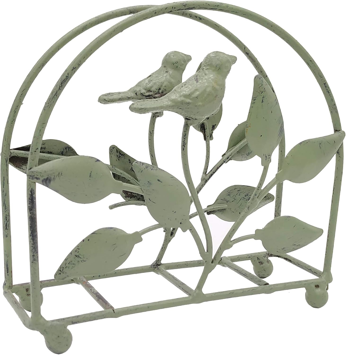 Cast Iron Bird & Tree Napkin Holder/Tabletop Freestanding Tissue Dispenser / Rustic Green