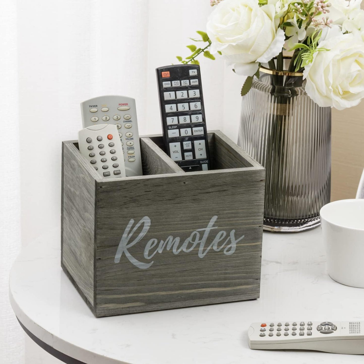 Weathered Solid Wood Remote Holder / Vintage Gray