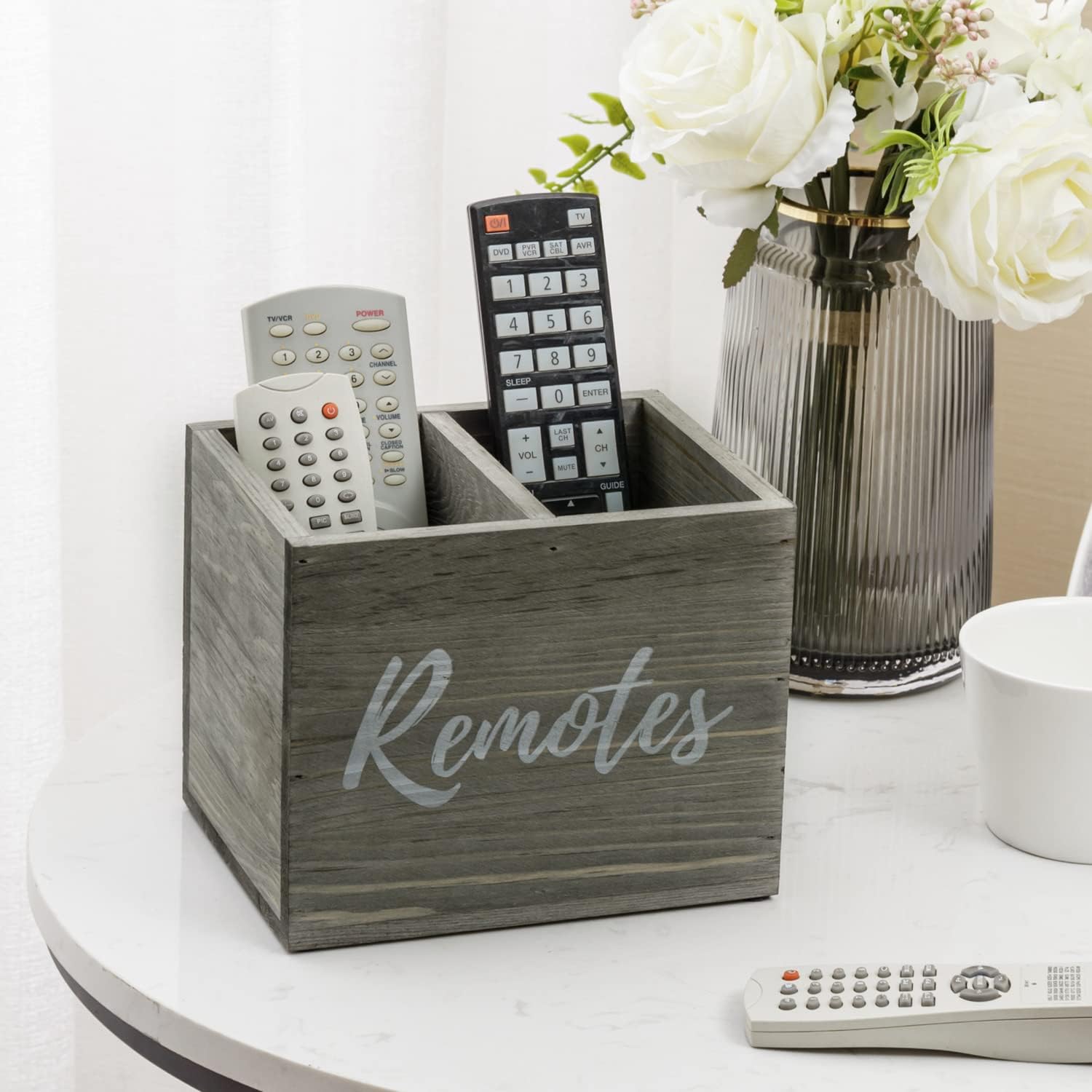 Weathered Solid Wood Remote Holder / Vintage Gray