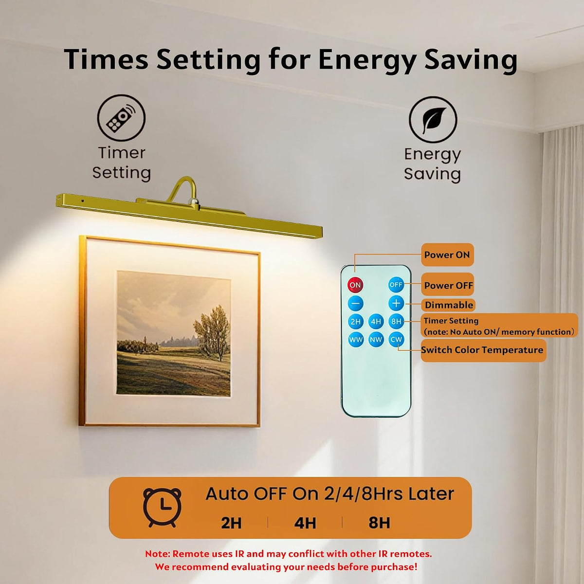 2 Pack Picture Art Lights - 24 Inch 6000mAh Gold Cordless Battery Powered Art Light with Dimmable Remote for Living