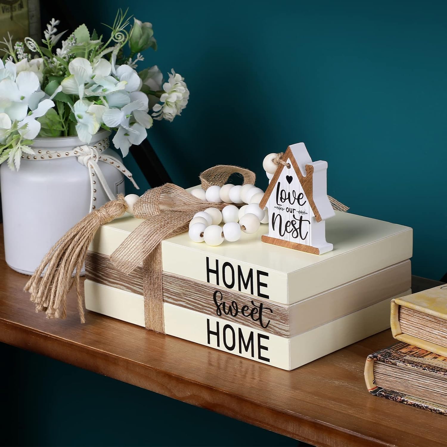 Wooden Farmhouse Decorative Books / Home Sweet / White / Set of 4