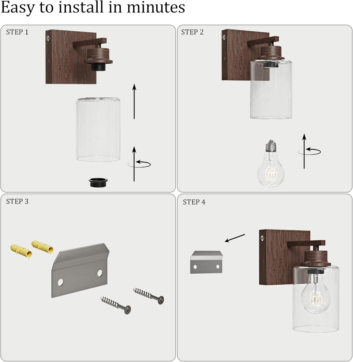 Rayogale Walnut Battery Operated Wall Sconce Set of Two with Remote Control | Dimmable Rechargeable Wall Lights with