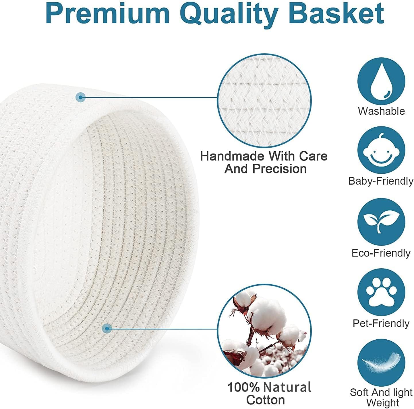 Natural Cotton Rope Woven Baskets for Organizing / White / Set of 2