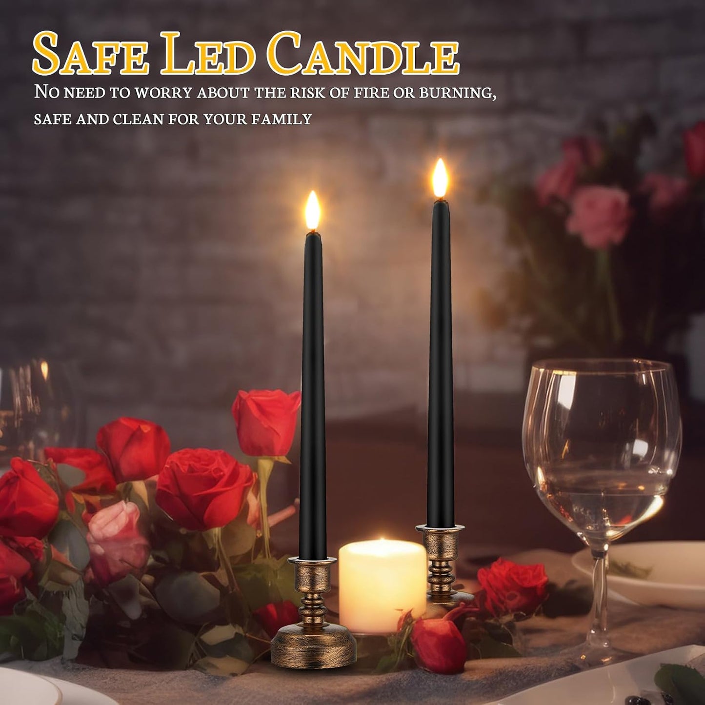 Fumete 24 Pack Flameless Taper Candles with Remote Control and Timer Flickering LED Taper Candles Realistic 3D Flame
