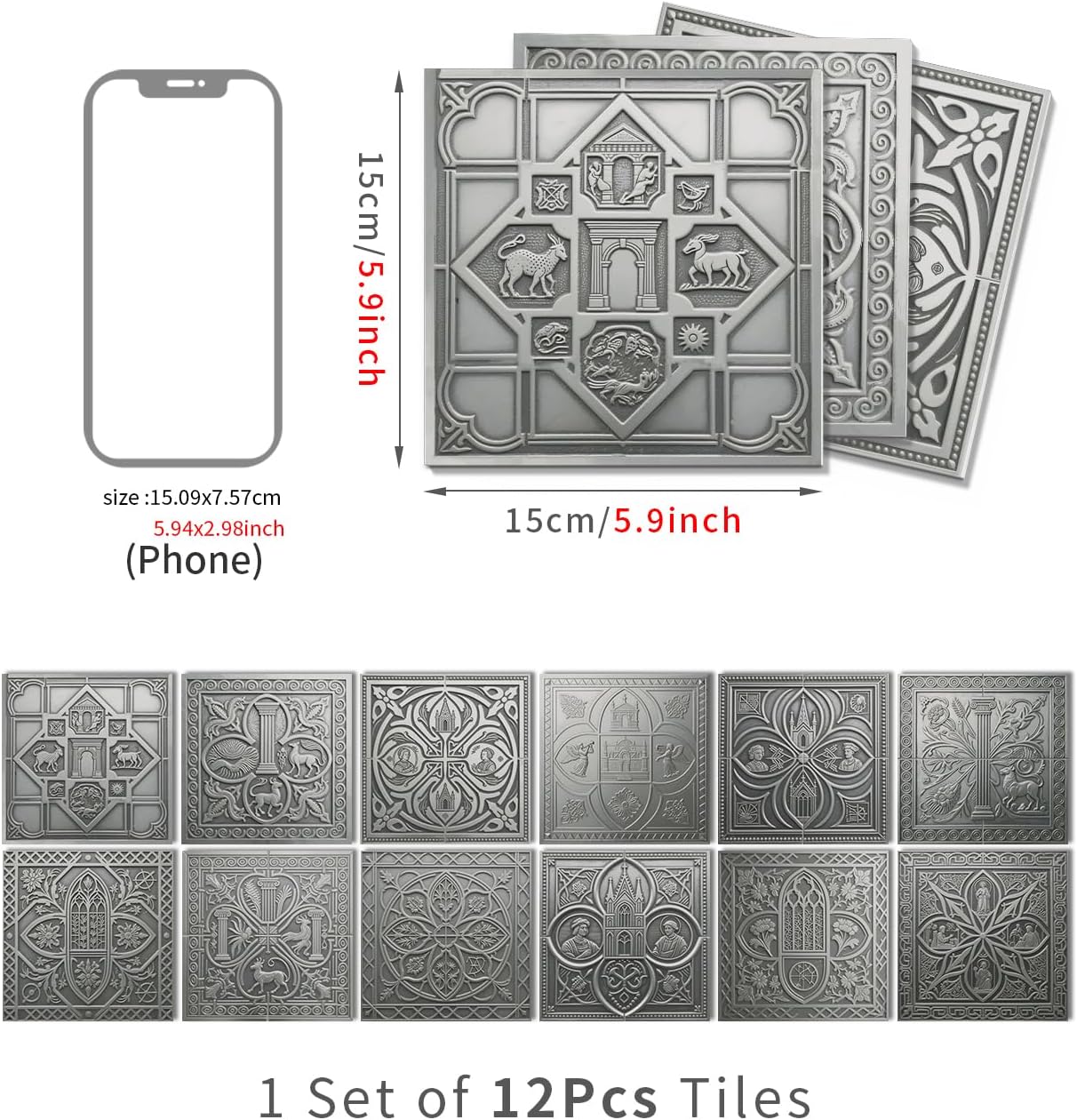 Self Adhesive Tile Stickers Peel and Stick Backsplash / Art-31 / 5.9 x 5.9 / Set of 12