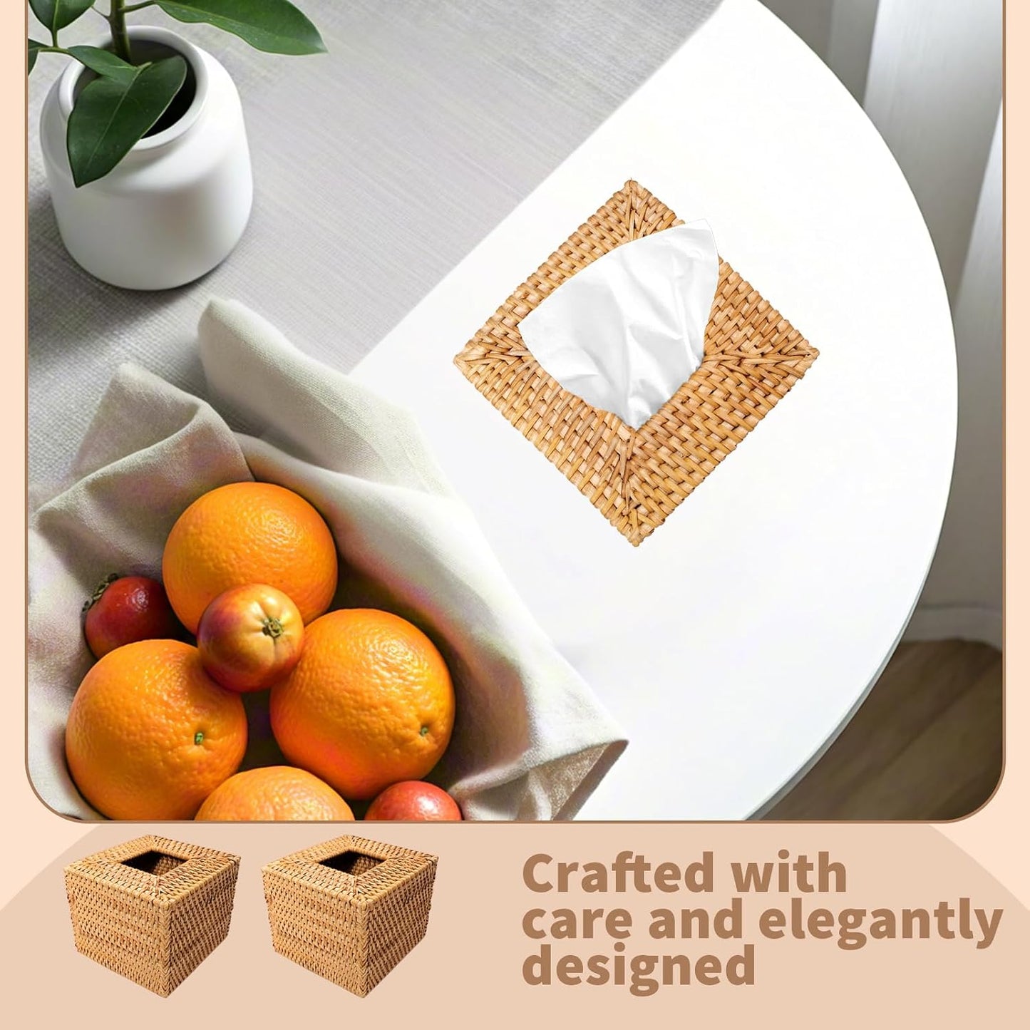 Square Rattan Tissue Box Cover Decorative Hand Wicker Woven Tissue Box Holder / Natural / Set of 3