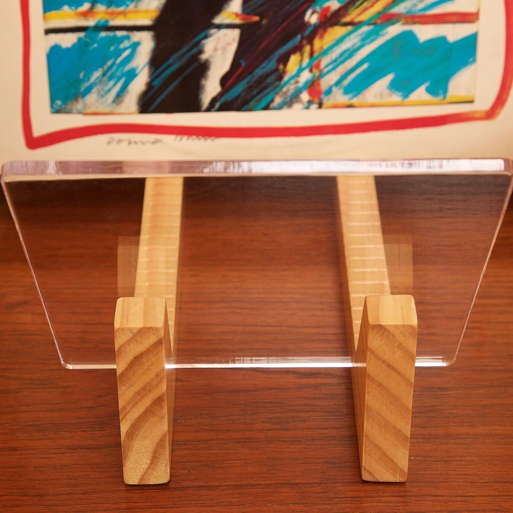 Vinyl Record Storage Holder - Solid Wood with Crystal Clear Acrylic Holder - Premium Design, Perfect 12" LPs or 7"