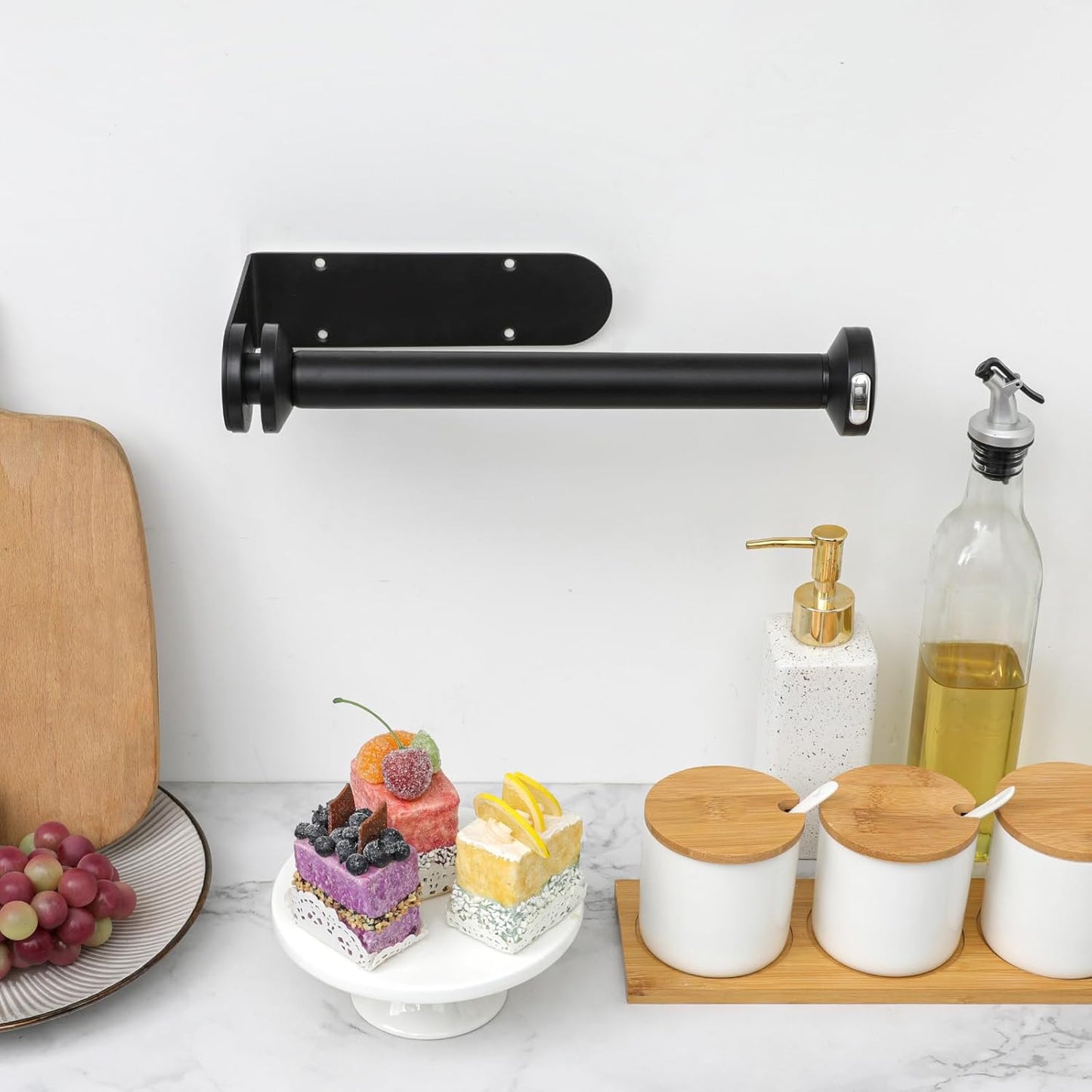 theaoo Under Cabinet Paper Towel Holder, One-Hand Tear, Wall Mount, Black | Quick Release Knob For Easy Roll Loading.