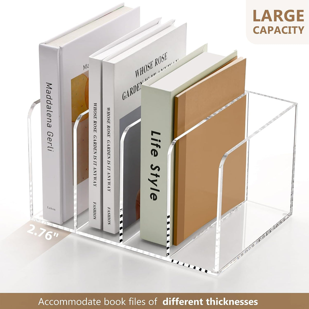 SANRUI Acrylic Magazine Holder Desk Organizer Workspace Sorter Clear 4 Slot | Bookend File Sorter Holder,Folder Rack