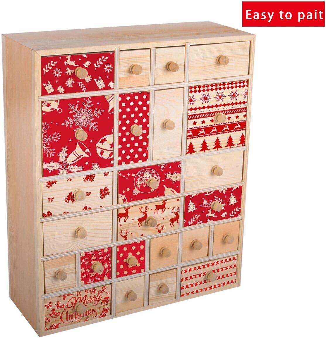 Vencer Wooden Countdown to Christmas Advent Calendar Storage Organizer with 24 Drawers,Jewelry Box,Desktop