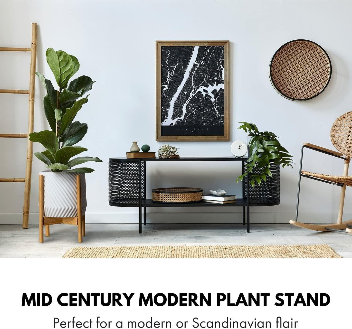 Fox & Fern Mid Century Plant Stands for Indoor Planters, Bamboo, 11.8 Inch | Plug In Design, Holds 200 lbs, Two High