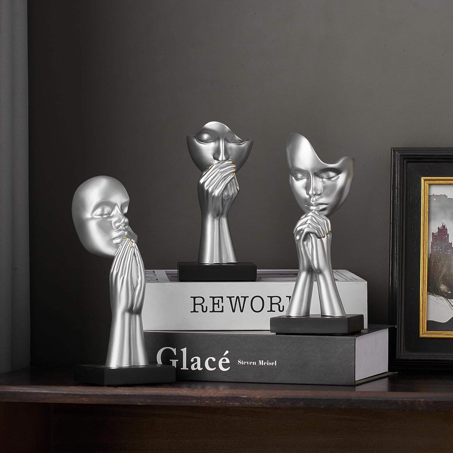 Modern Prayer of Peace Figurines Shelf Decor Accents / Prayer Statue - Silver / Set of 3