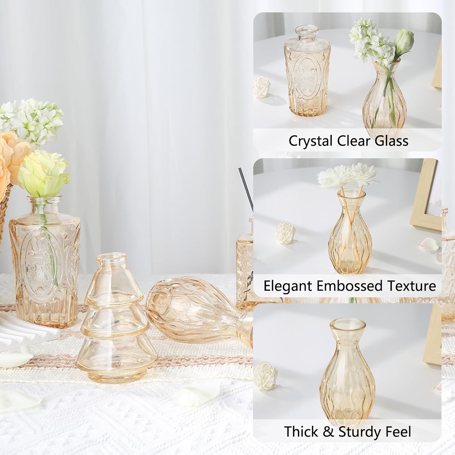 Glass Bud Vases Mini Flower Vase Small Vintage Vases for Centerpiece Table Wedding / Gold