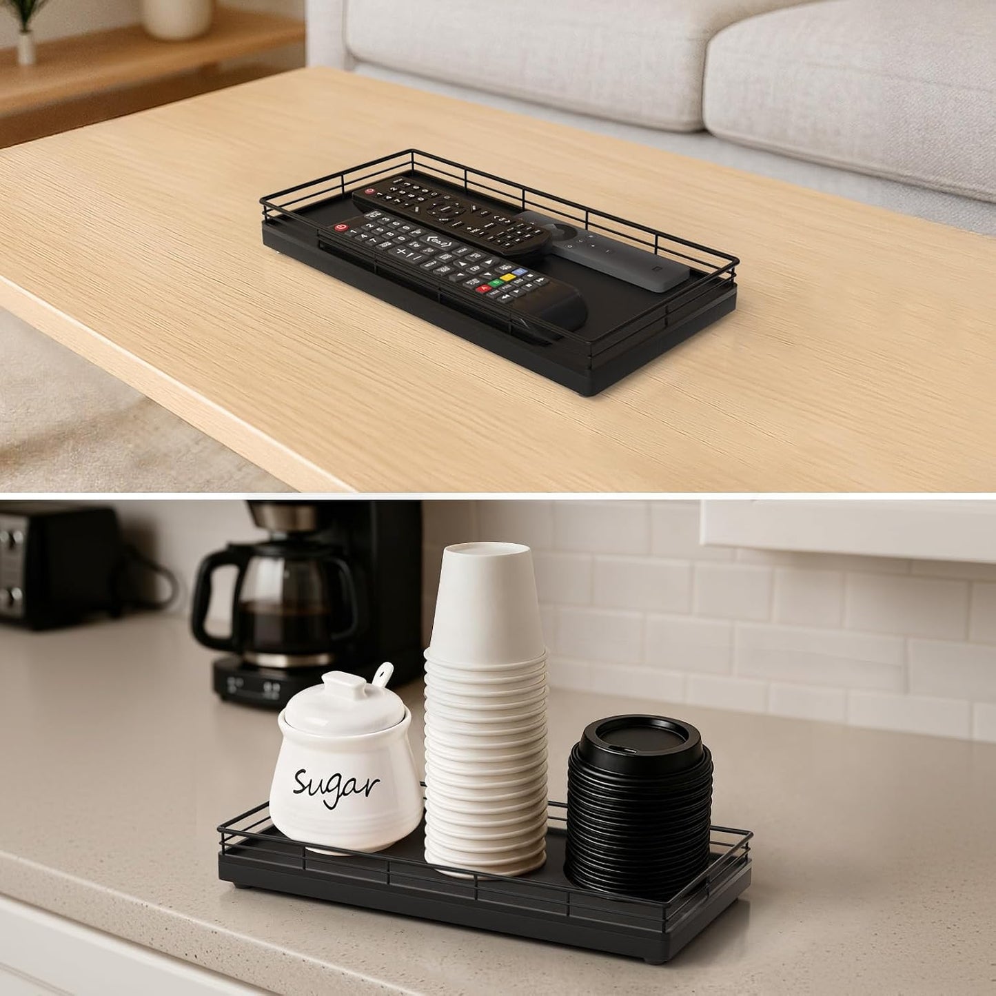 Oak Wood Toilet Tank Tray / 12 x 6 x 1.5 / Black