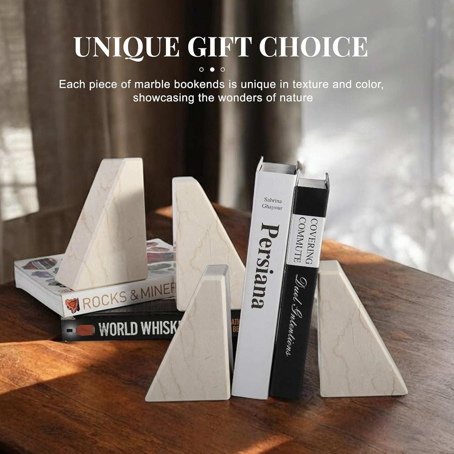 Marble Bookends / Large Bookends for Heavy Books / Trapezoid-beige