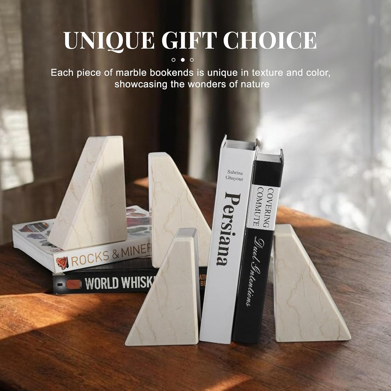 Marble Bookends / Large Bookends for Heavy Books / Trapezoid-beige