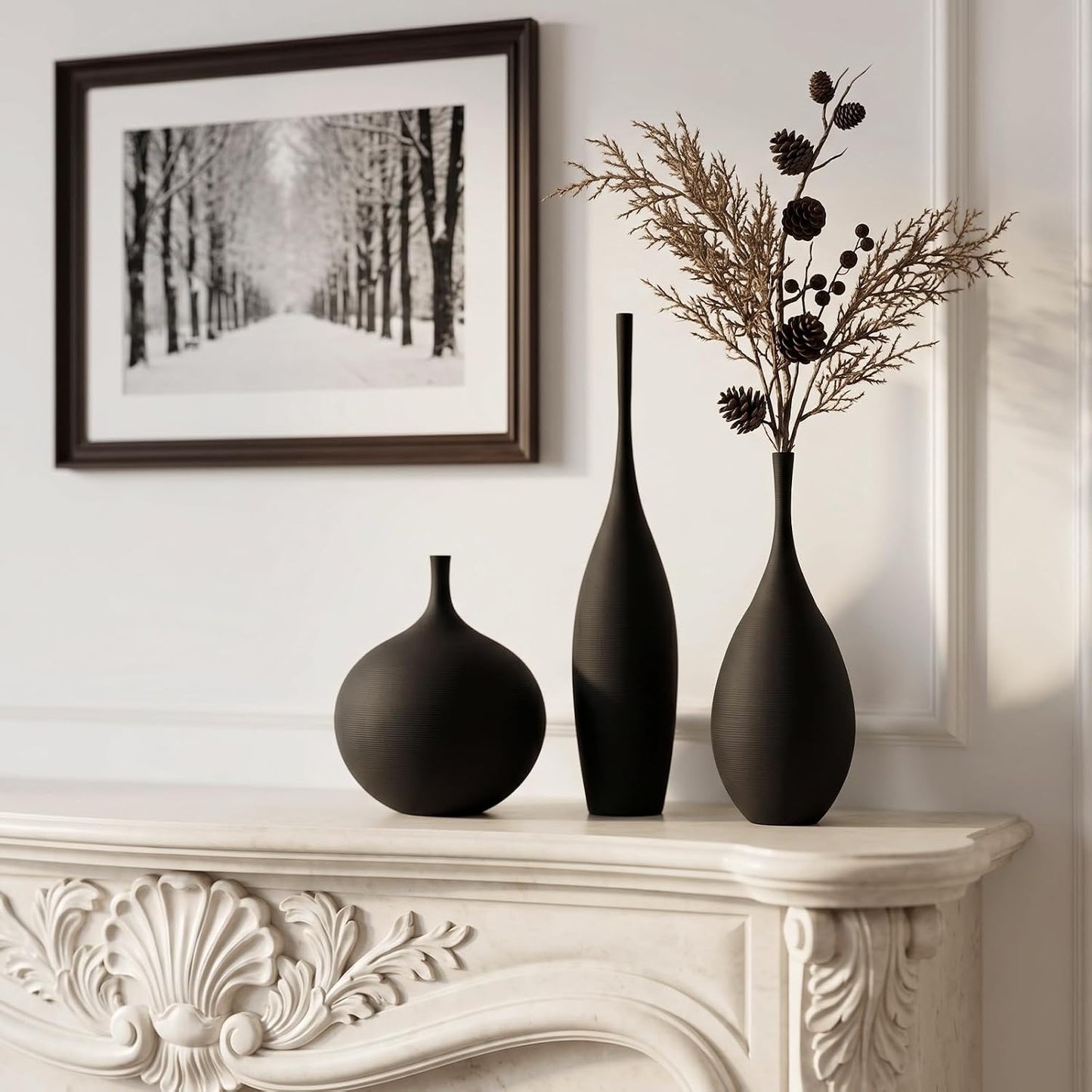 Ceramic Vases / Modern Boho Vases for Centerpiece Decor / Black / Set of 3