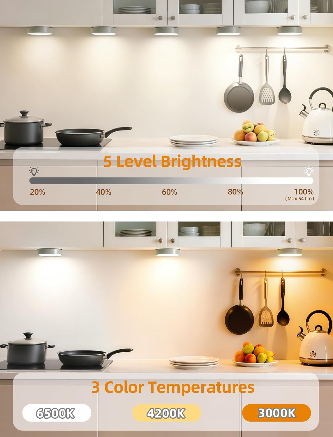 3-PACK Led Puck lights Closet Lights Motion Sensor Cabinet Lights Grey | 3 color temps & 12 RGB, dimmable, 15/30/60