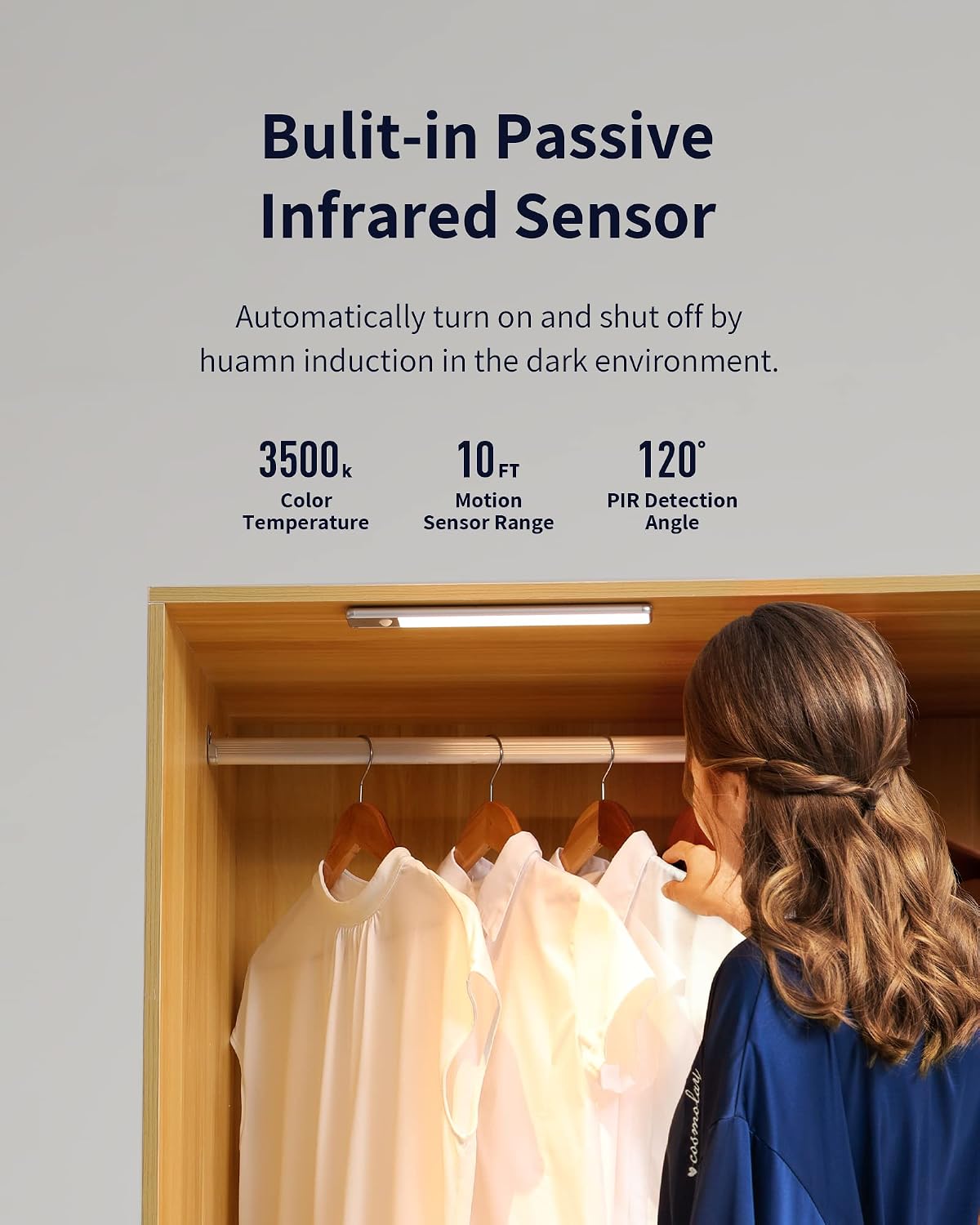 EZVALO Under Cabinet Lights, Wireless Rechargeable Motion Sensor Light Indoor, Dimmable Led Closet Light Battery