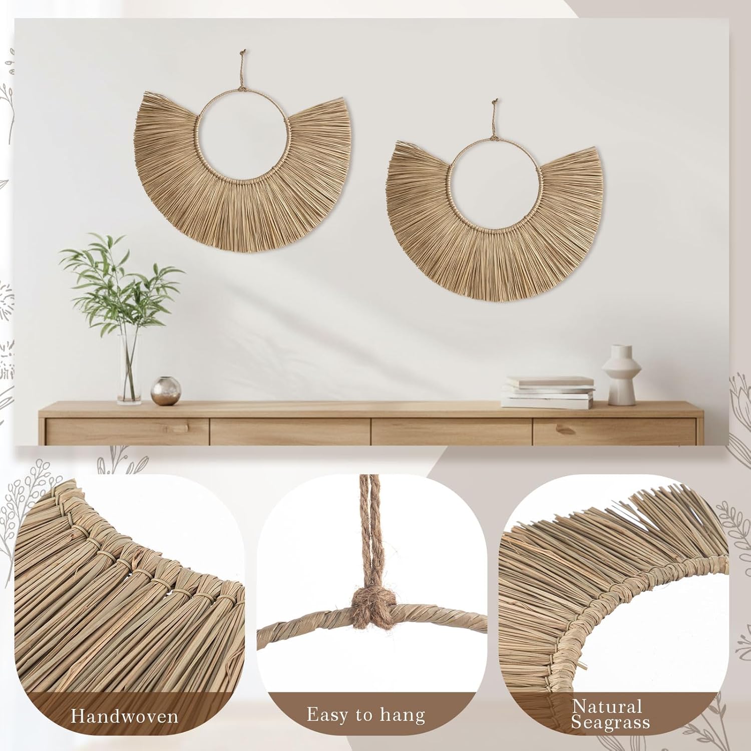 Rattan Wicker Basket Wall Art / 20'' x 12 / Set of 2