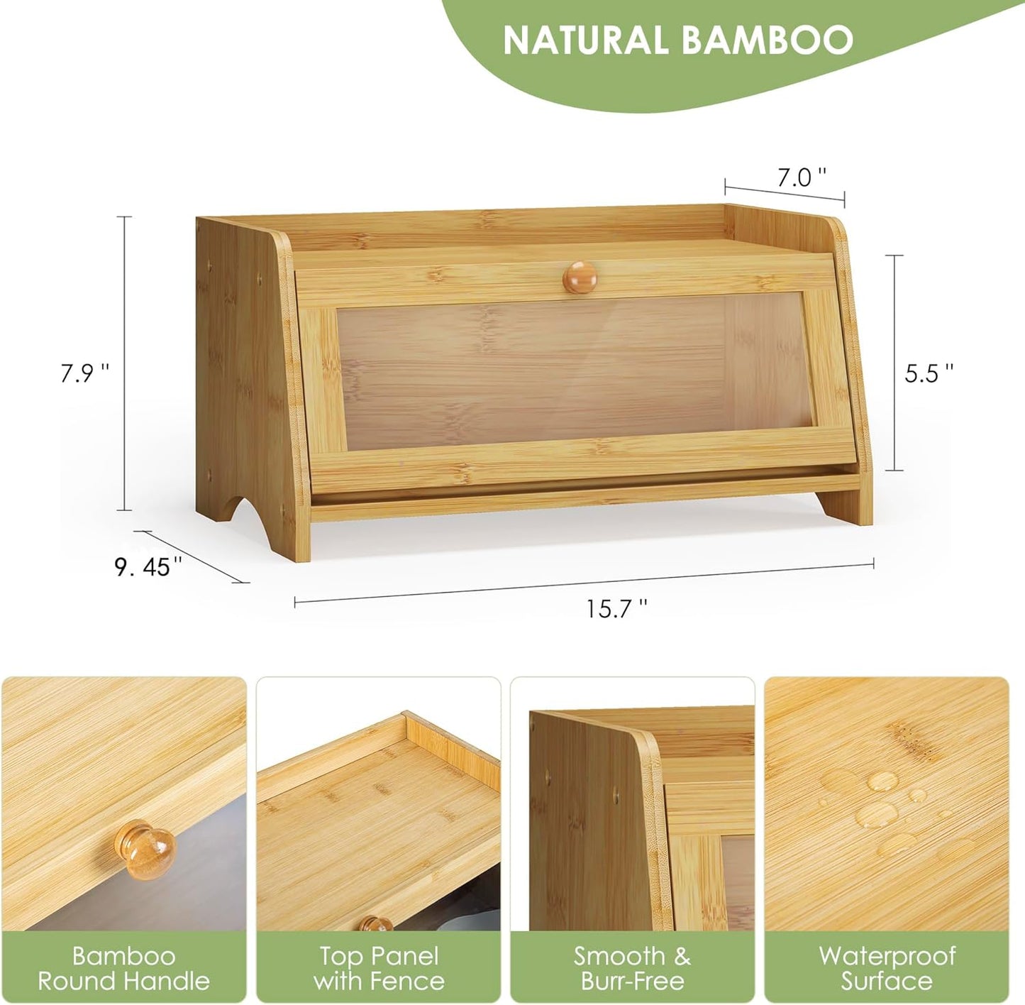 JANSNIMEN Bread Box for Kitchen Countertop, Large Bread Container Storage, Wooden Farmhouse Bread Box with Window Bread
